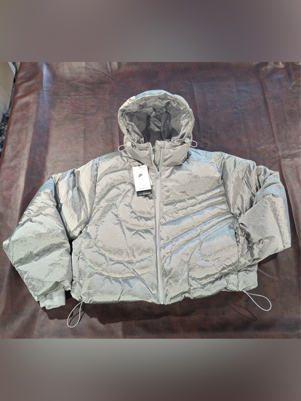 Nike Swoosh Series Therma-FIT Down Puffer Jacket Metallic Silver Sz S
